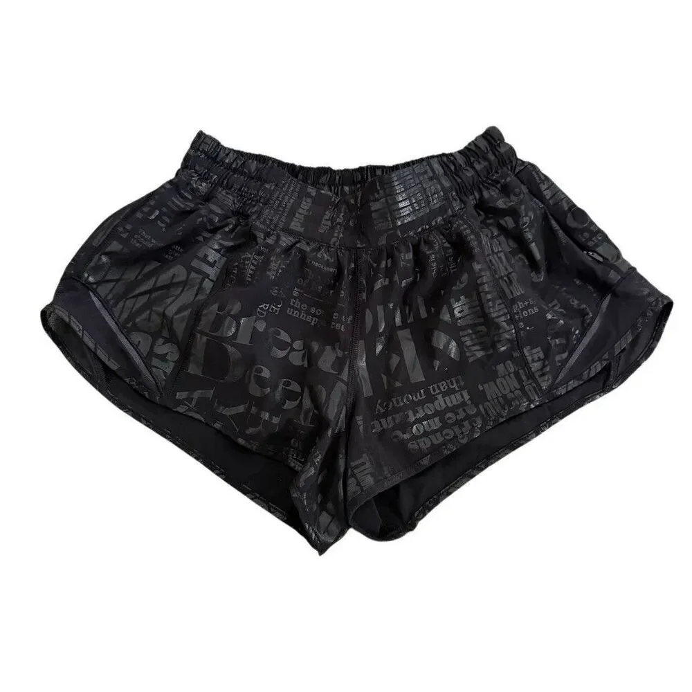 LULULEMON  20th MANIFESTO Hotty Hot II Black Foil Shorts Size 6 Small
